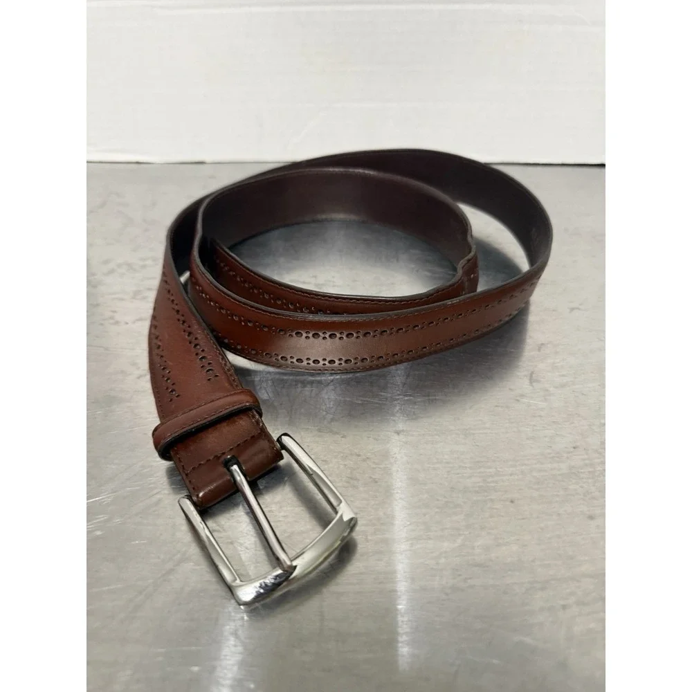 Allen Edmonds Brown Italian Saddle Leather Dress Belt Size 40 USA Brogue Trim